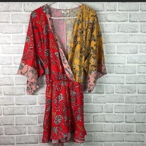 NWOT Umgee USA Floral Romper Multicolored Kimono Style 3/4 Sleeve Size Medium